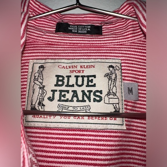 Vintage USA made Calvin Klein Sport pinstripe red denim shirt men’s medium - Picture 5 of 7